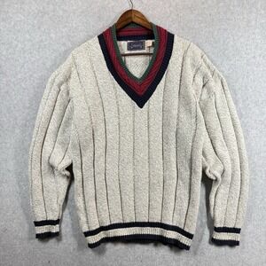Vintage Made In USA The Arrow Company Oatmeal Chunky V Neck Sweater Mens Large